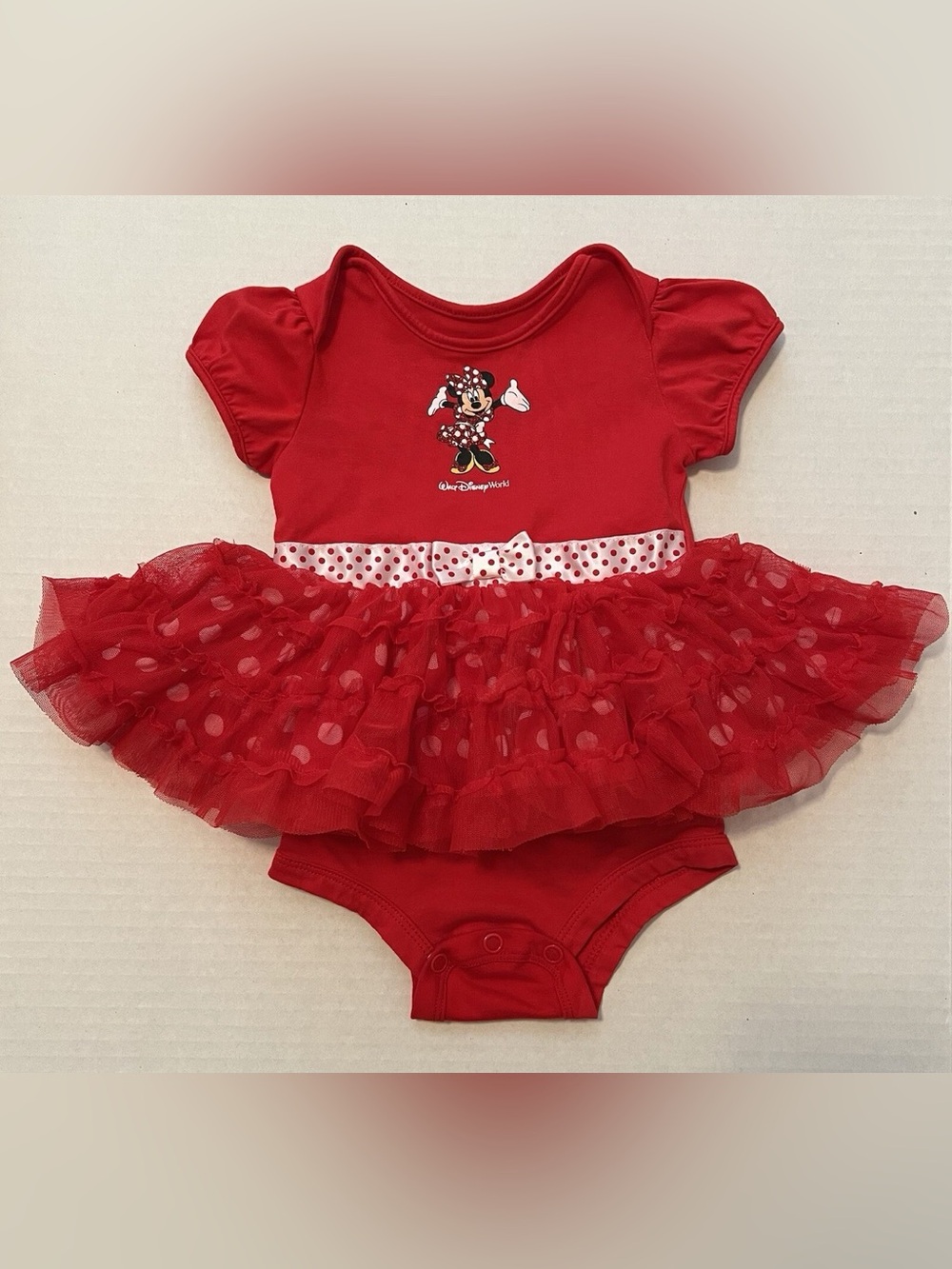 Disneyland Resort Minnie Mouse Baby Tutu Bodysuit Dress Red Polka Dot Size 24m